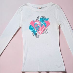 Y2K Vintage Roxy Light Jersey White Long Sleeve Ribbed Tee